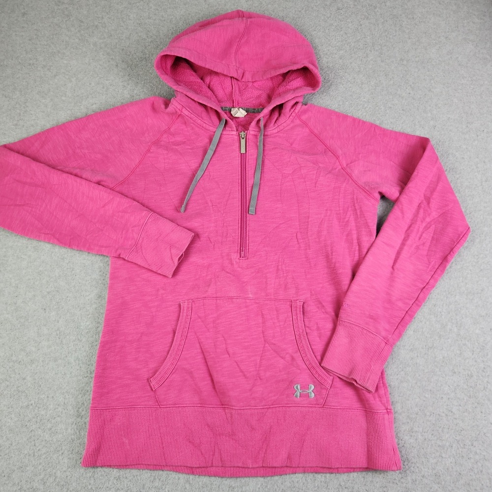 Under Armour Hoodie Womens Medium Pink ColdGear Quarter Zip Slub Fleece Active